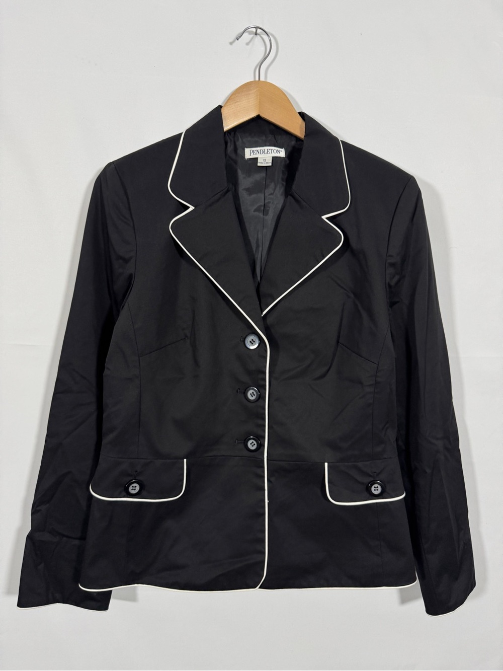 {Pendleton} Black White Trim Tailored Fit Blazer Suit Coat WBZ1